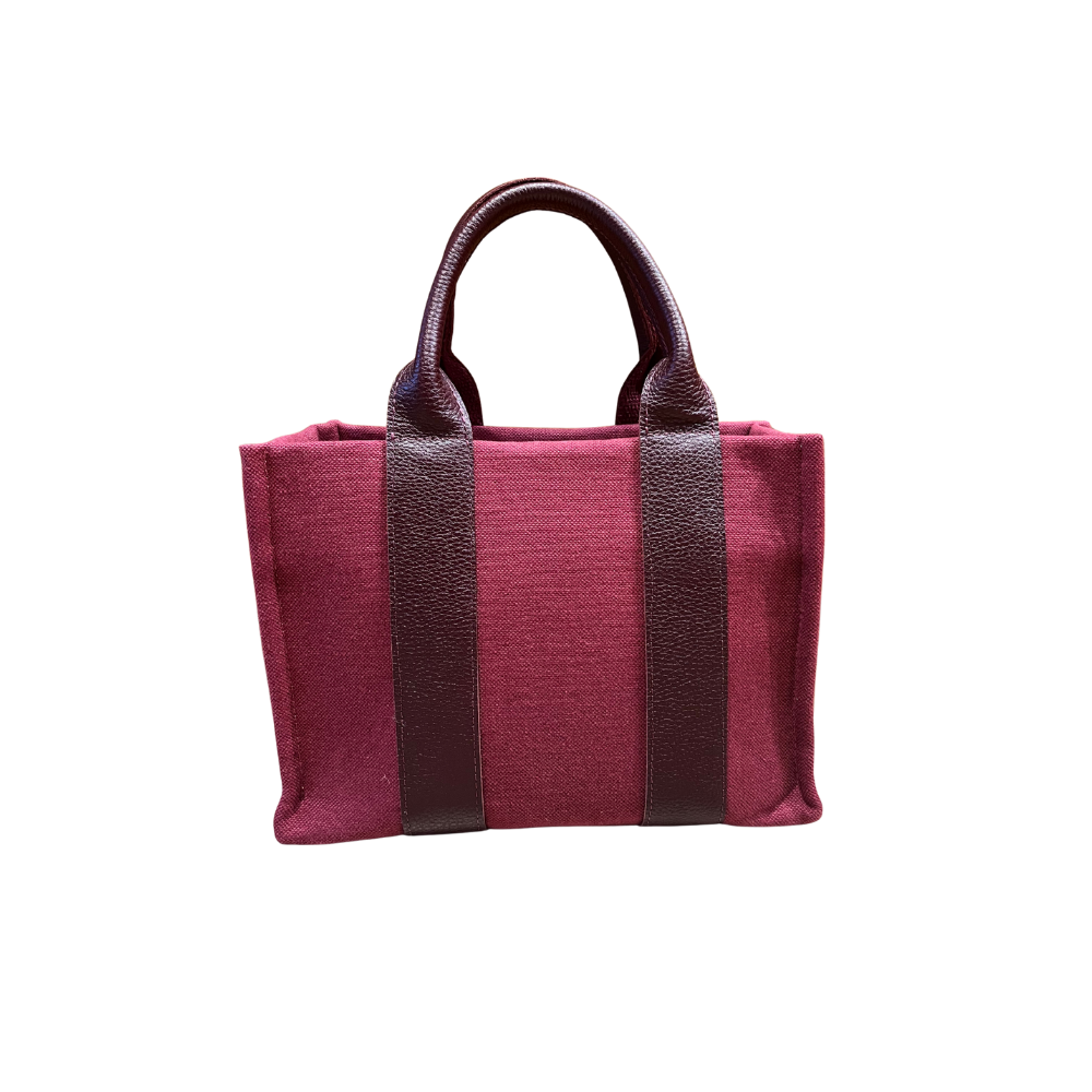 HH FABRİC BURGUNDY LEATHER HANDLE TOTEBAG