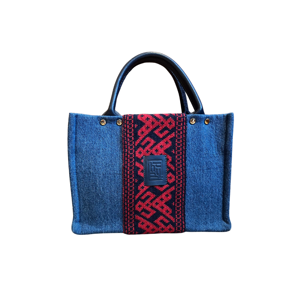 HH DARK DENİM&RED PATTERN ANTEP FABRİC TOTEBAG