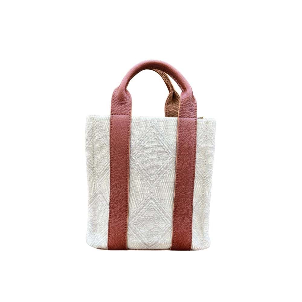HH FABRİC SQUARE PATTERN LEATHER HANDLE LADYBAG