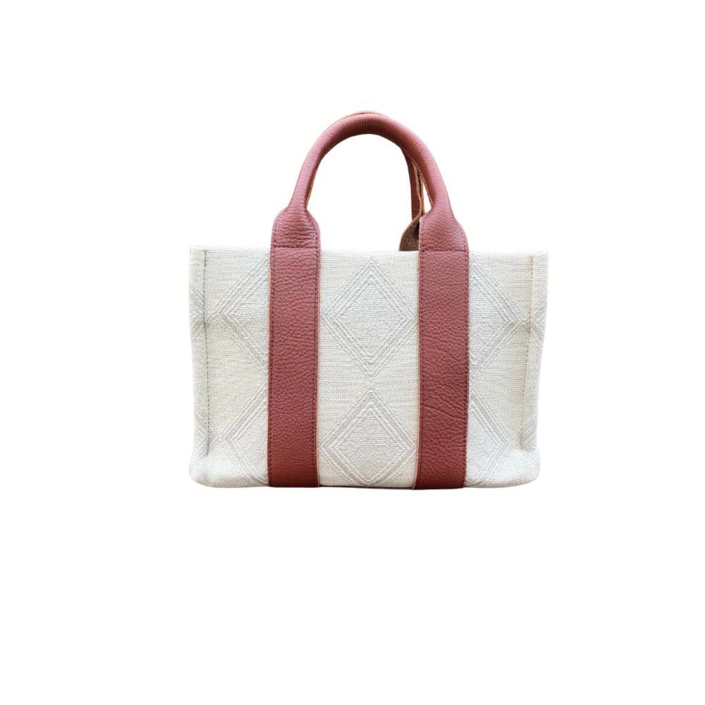 HH FABRİC SQUARE PATTERN LEATHER HANDLE TOTEBAG