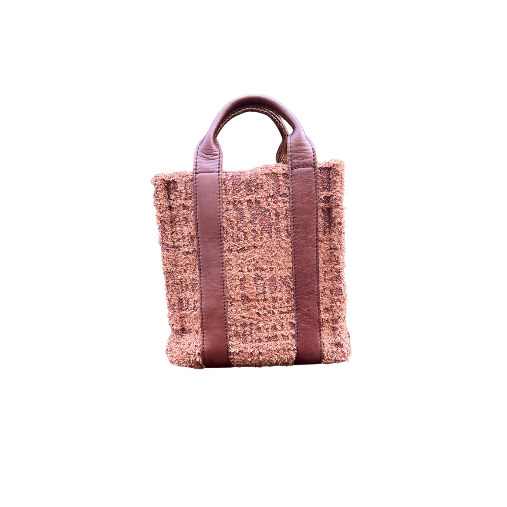 HH TEDDY FABRİC BROWN LEATHER HANDLE LADYBAG