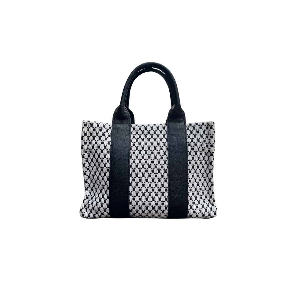 HH FABRİC BLACK&WHİTE LEATHER HANDLE TOTEBAG