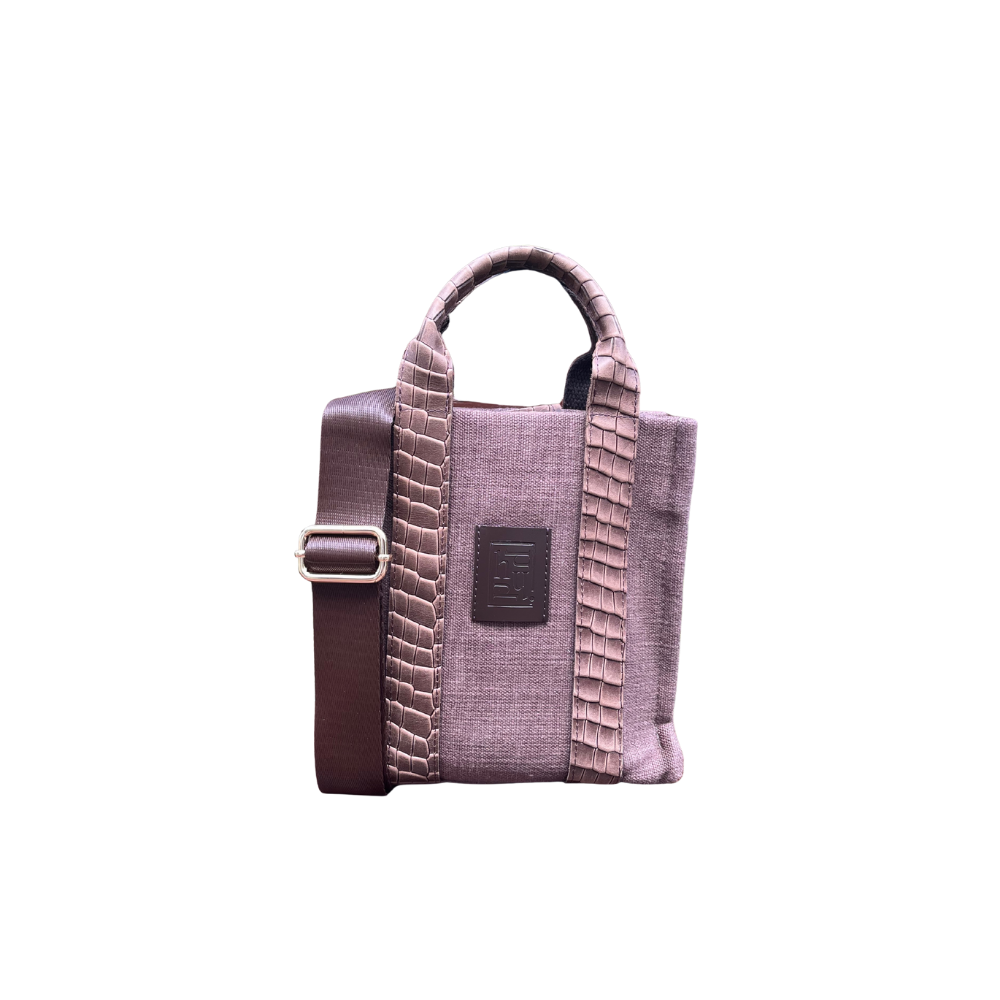 HH FABRİC BROWN LEATHER HANDLE LADYBAG