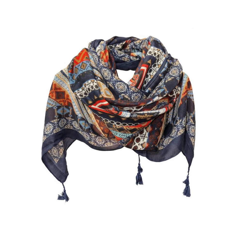 NW DESENLİ PÜSKÜLLÜ ŞAL 15239 - NW - ŞAL - LACİVERT - STD