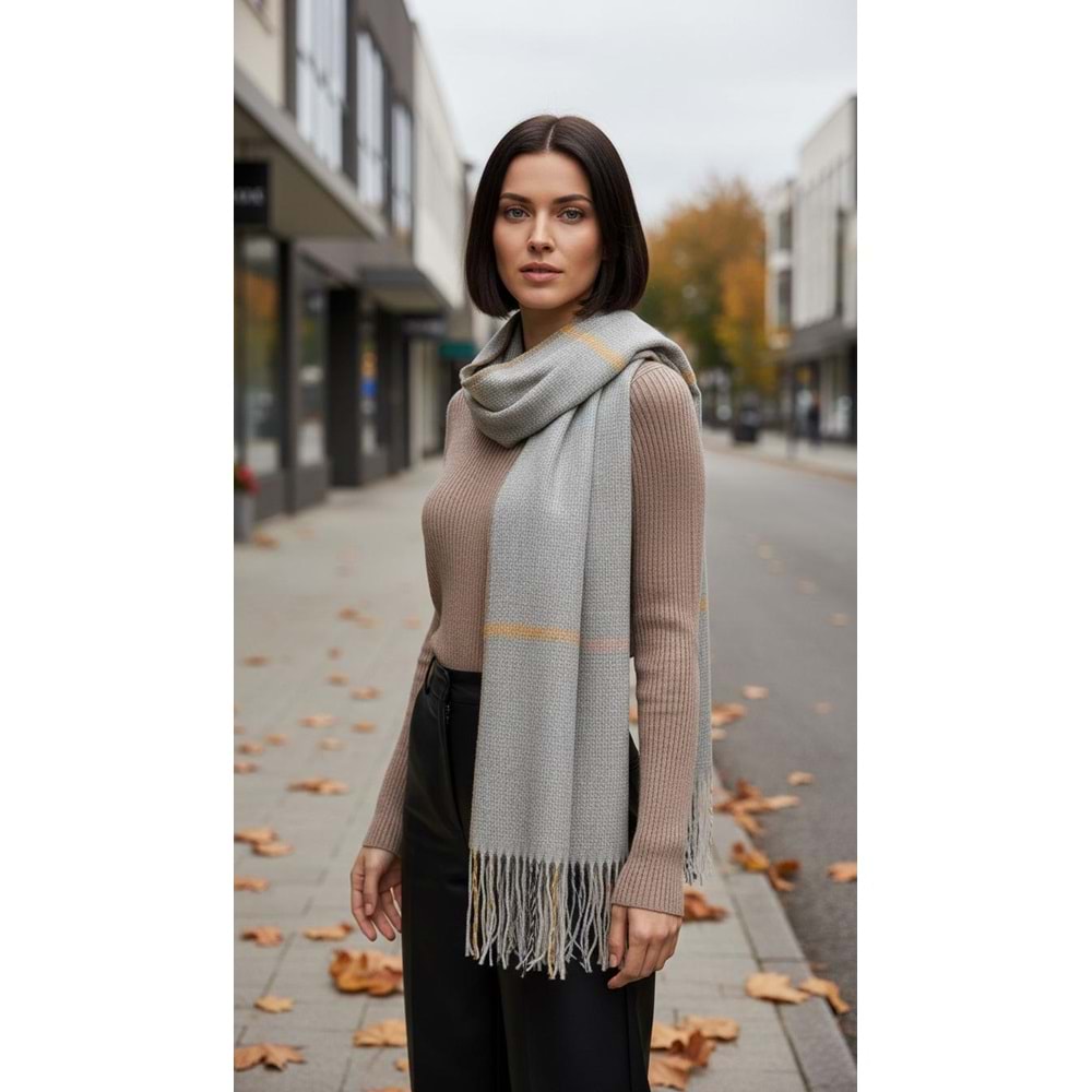 NW Kalın Dokuma İskoç Şalı - NW - ŞAL - BEJ-MULTİ ÇİZGİLİ - STD