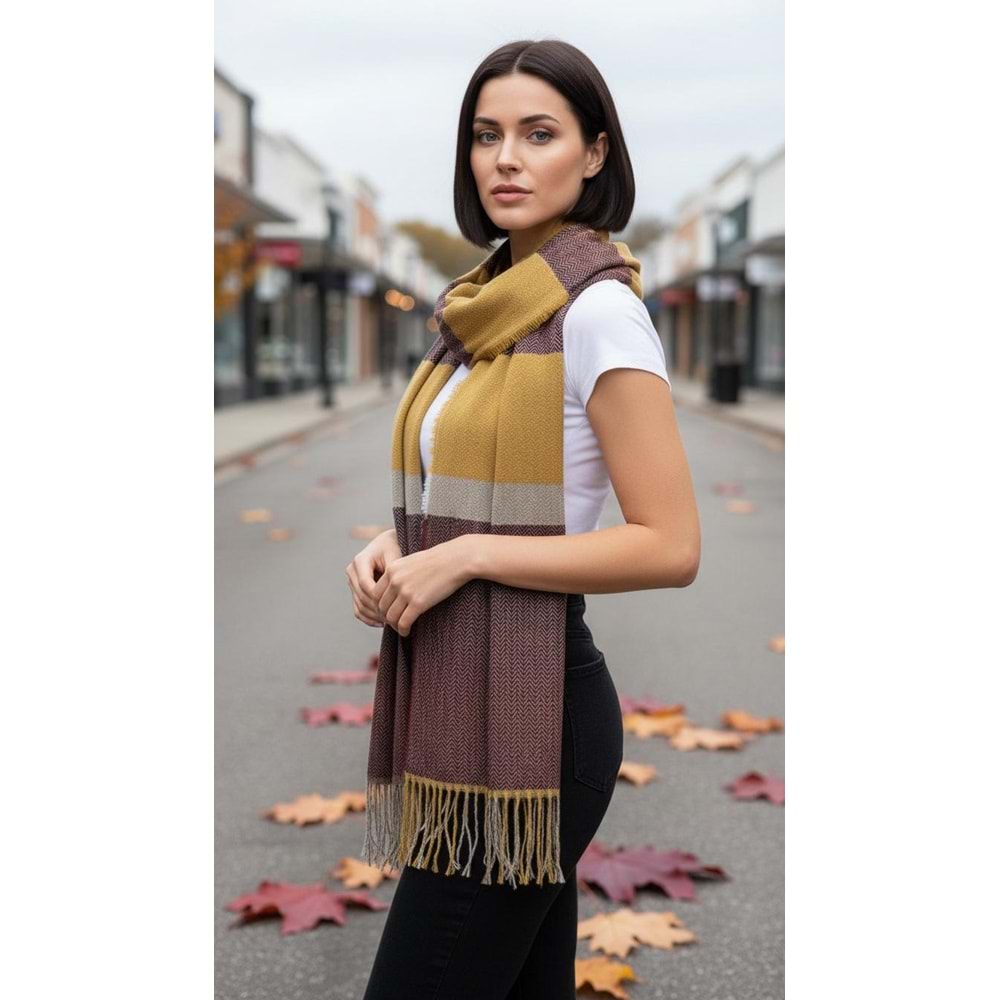 NW Kalın Dokuma İskoç Şalı - NW - ŞAL - BORDO-SARI - STD