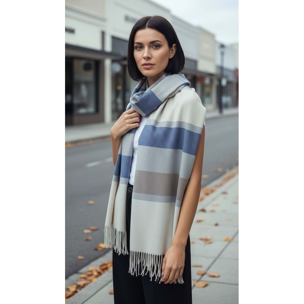 NW Kalın Dokuma İskoç Şalı - NW - ŞAL - MAVİ-BEJ - STD