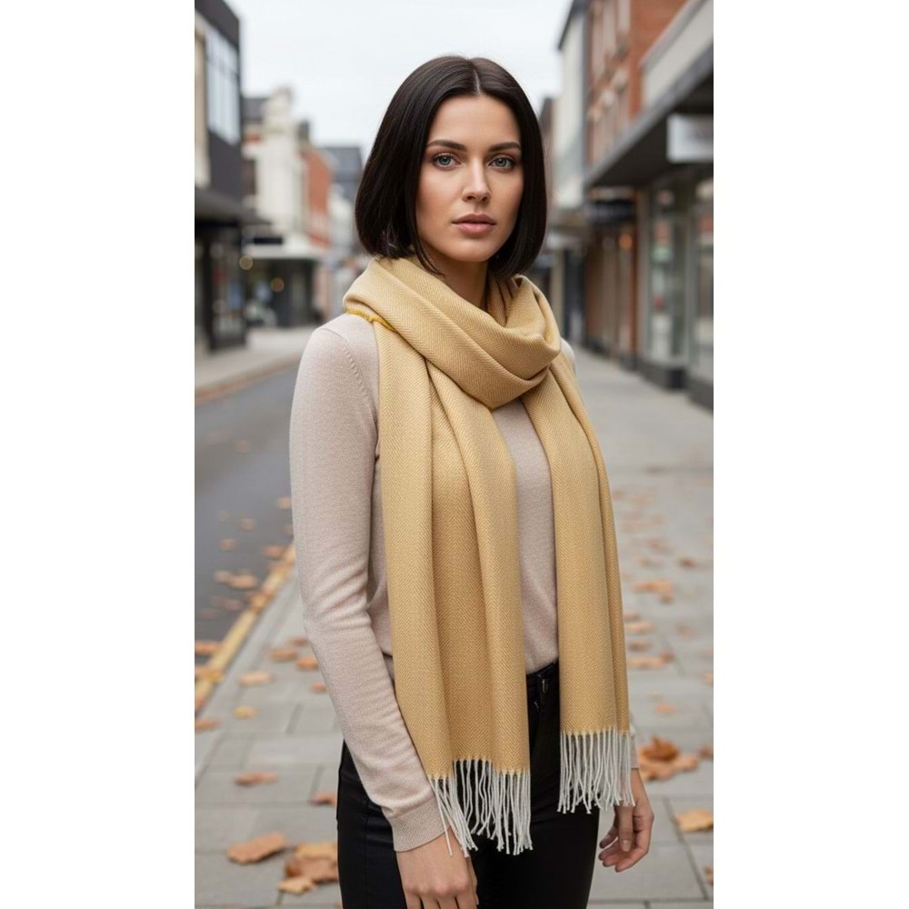 NW Kalın Dokuma İskoç Şalı - NW - ŞAL - SARI-BEYAZ - STD