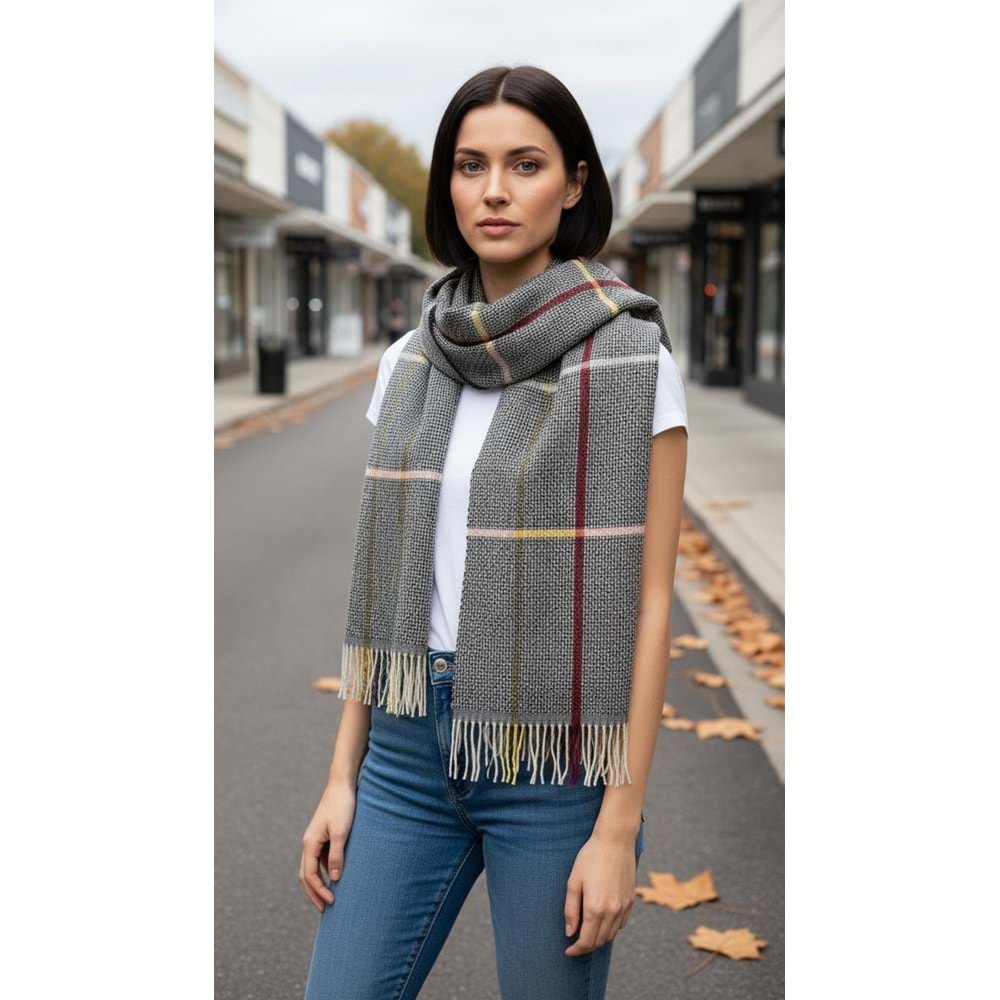 NW Kalın Dokuma İskoç Şalı - NW - ŞAL - SİYAH-MULTİ ÇİZGİLİ - STD