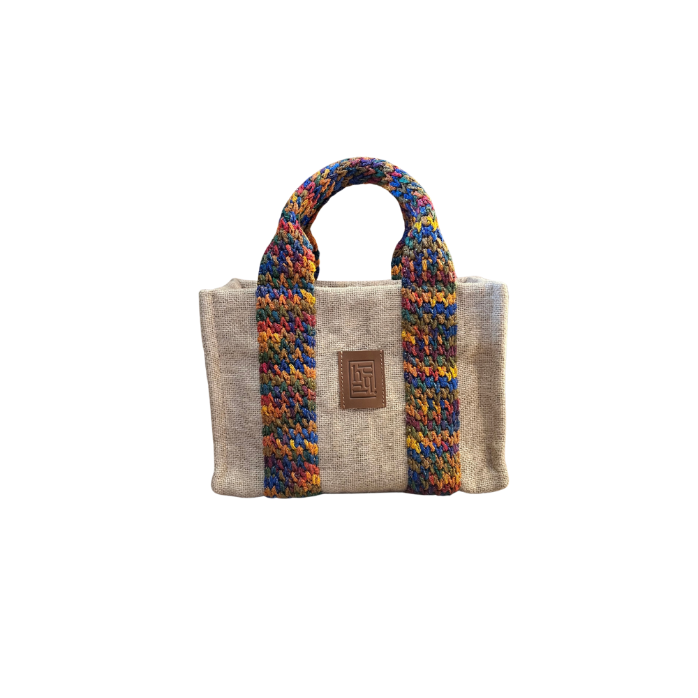 HH Beige Linen Mixe Knitte Handle Totebag