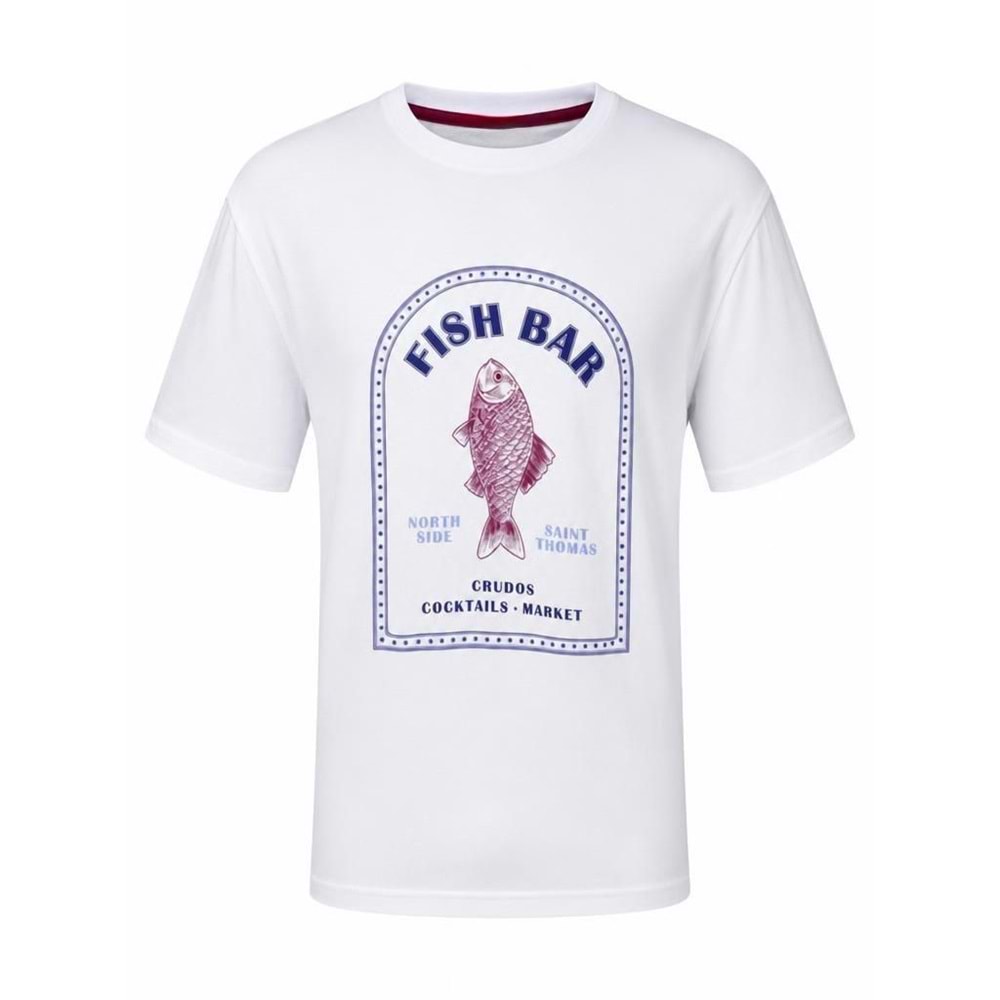 QZ T-SHİRT 00595 - QZ - T-SHİRT - BALIKLI BEYAZ - M - 25SS-QZ-TSHRT-00595-22678