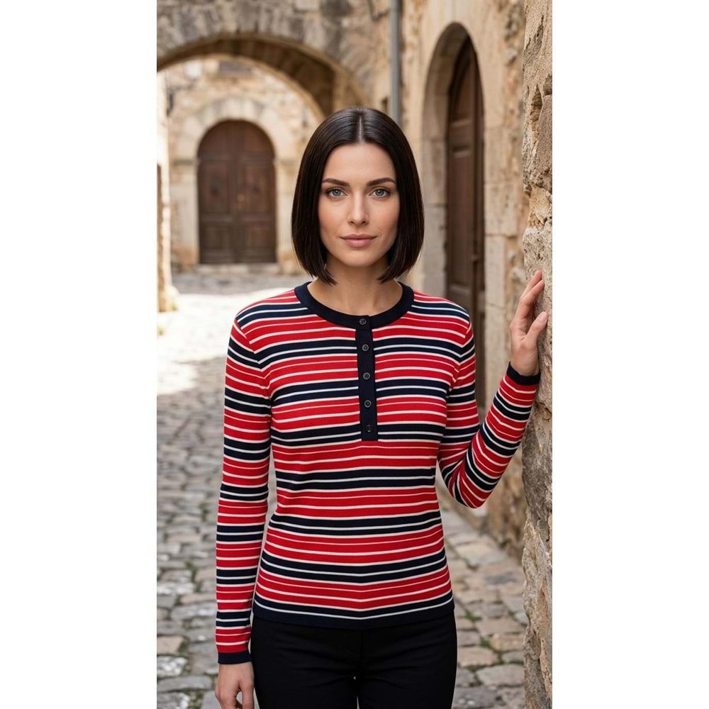 RB TRİKO T95302 - RB - Triko - KIRMIZI-LACİ ÇİZGİ - STD - 26AW-RB-TRK-95302-27175