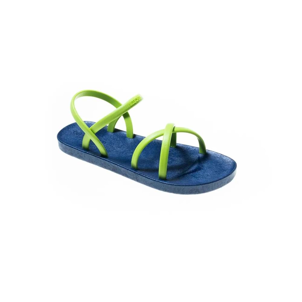 MC CROSS SLİM - MOO CHUU - PVC DÜZ PARMAK ARASI SANDALET - MAVİ-LİME - 40 - 26SS-MC-PVC-SND-CROSS-25498