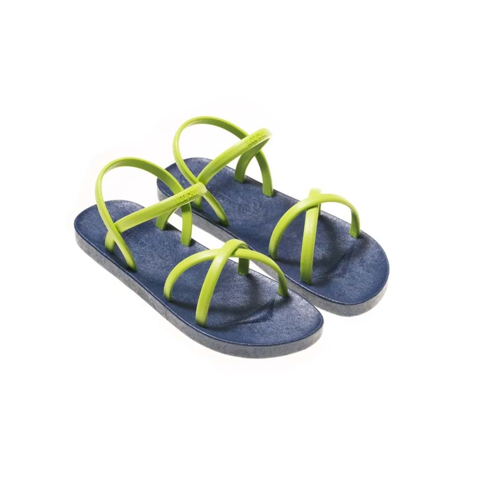 MC CROSS SLİM - MOO CHUU - PVC DÜZ PARMAK ARASI SANDALET - MAVİ-LİME - 40 - 26SS-MC-PVC-SND-CROSS-25498