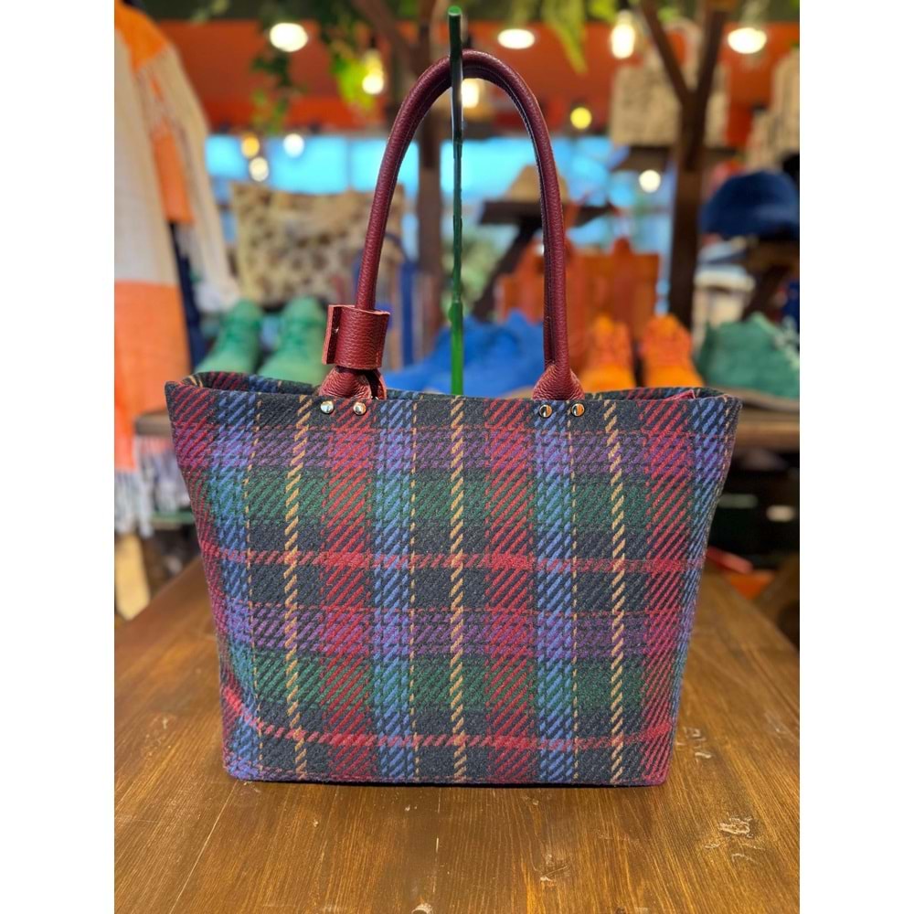 Plaid Fabric Claret Red Long Champ Large