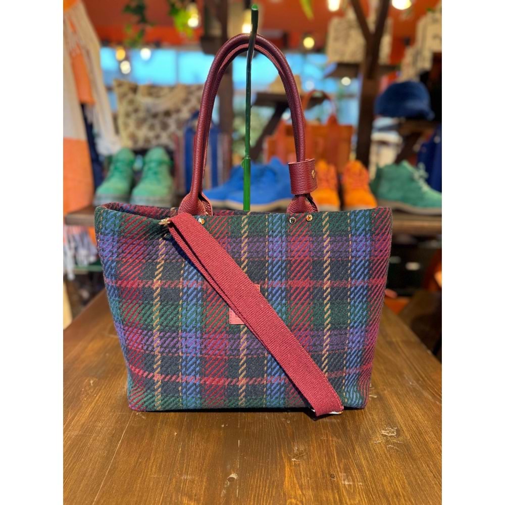 Plaid Fabric Claret Red Long Champ Large