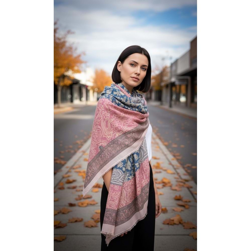 NW SAL 11188 - NW - ŞAL - PEMBE ŞAL DESENLİ - STD