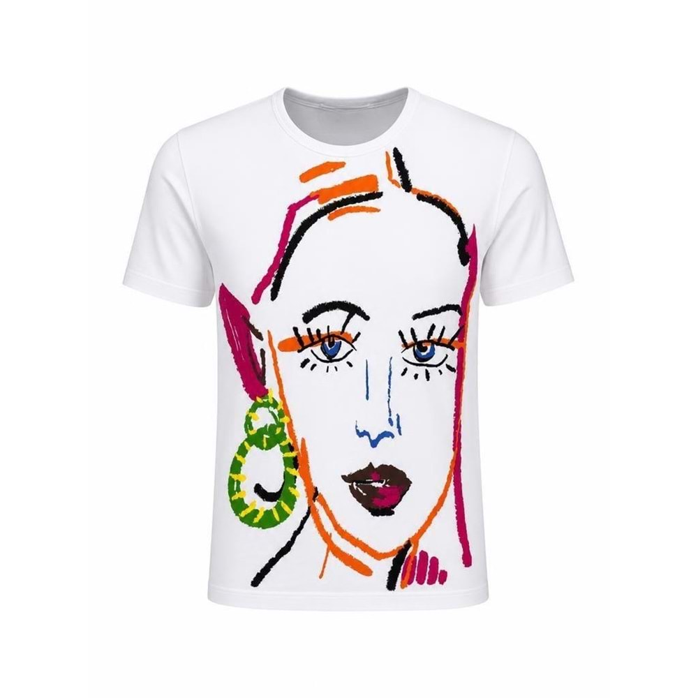 HBS T-Shirt 096 - Heaven By Sisters - T-Shirt - Beyaz-Turuncu Mavi - M - 34SS095-ELB-2023-Beyaz-Turun-M