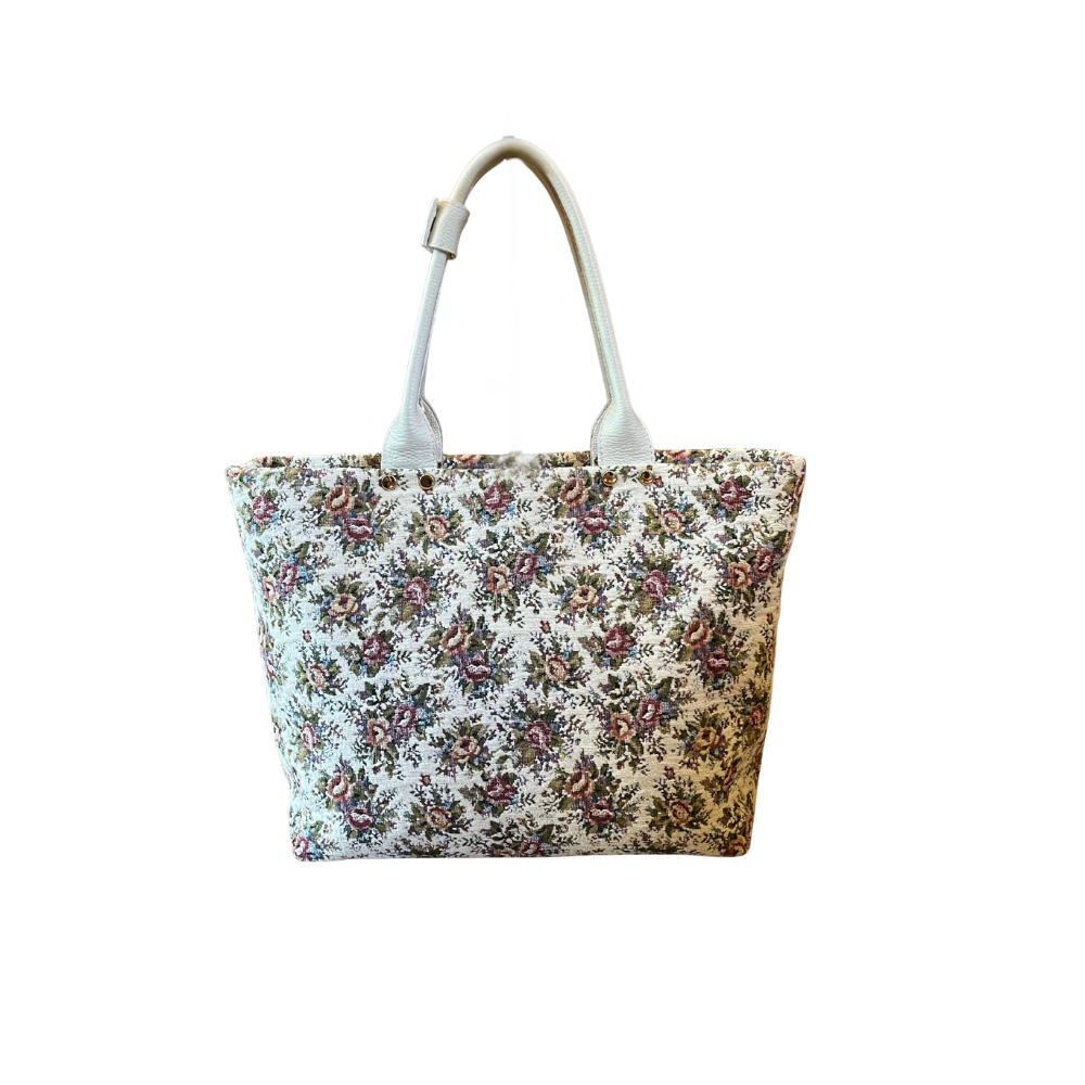 Wintage White Flowers Large Foldbag