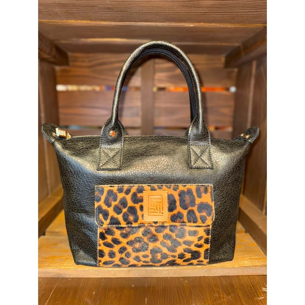Leopard Black Medium Fold Bag