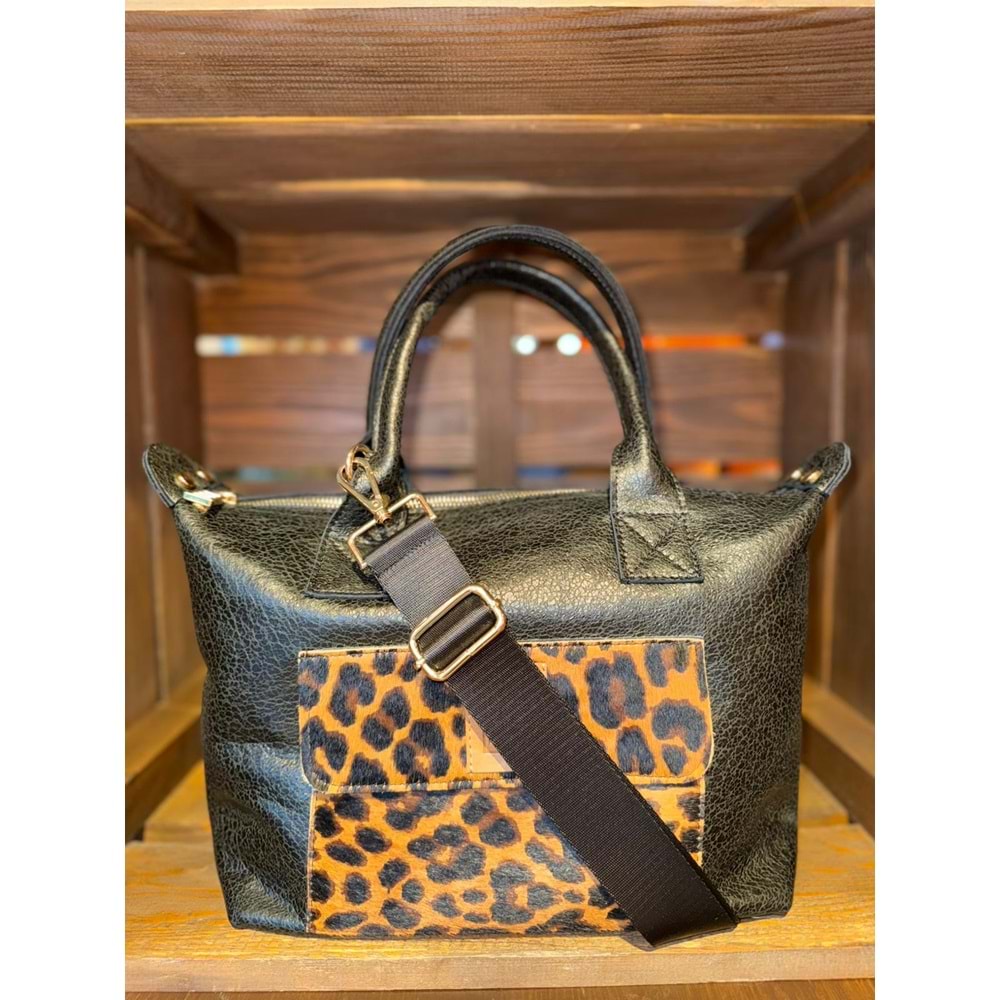 Leopard Black Medium Fold Bag