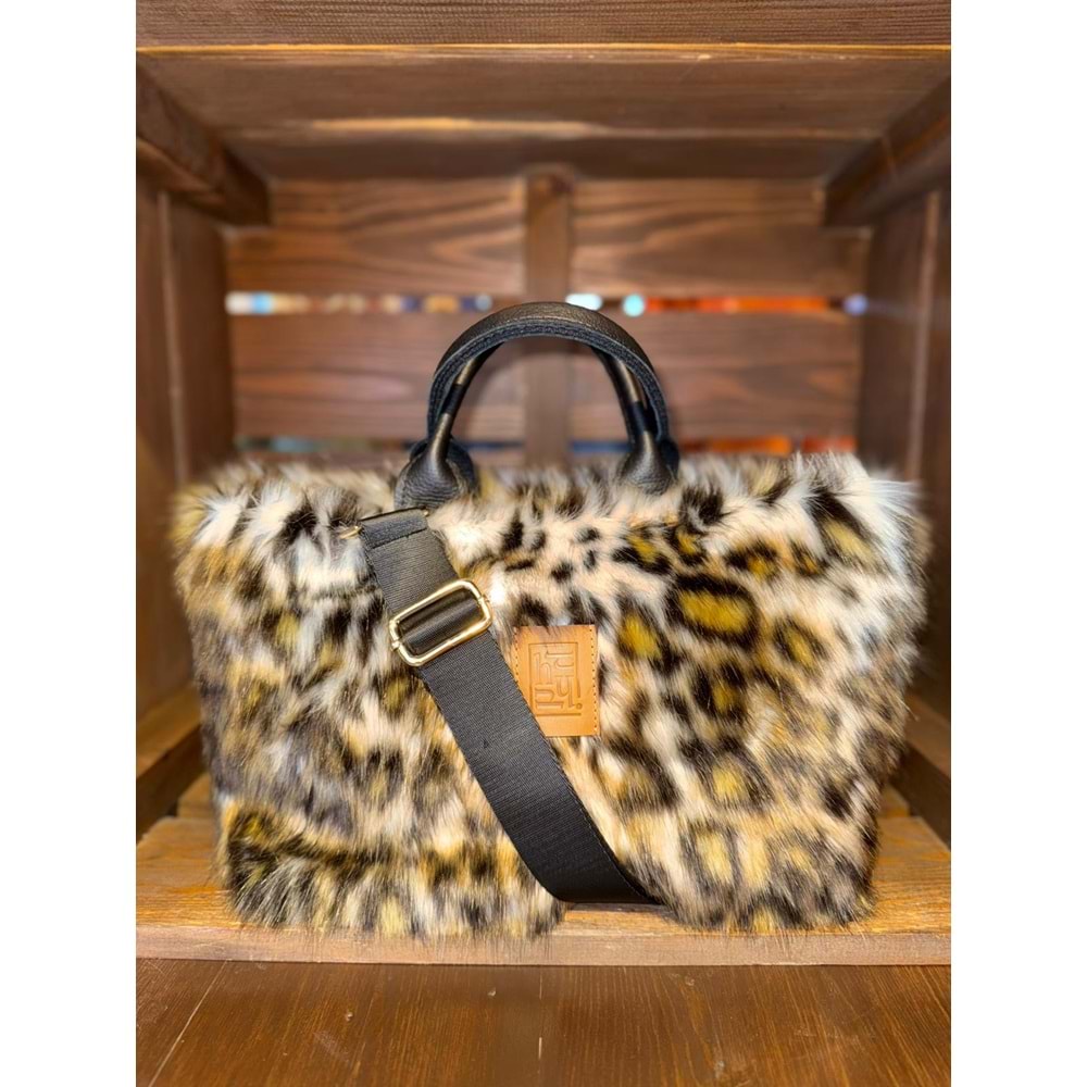Leopard Black Plush Totebag