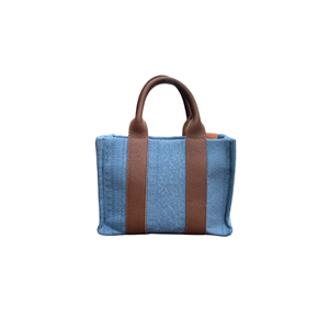 HH FABRİC PATTERN BLUE&TAN LEATHER HANDLE TOTEBAG