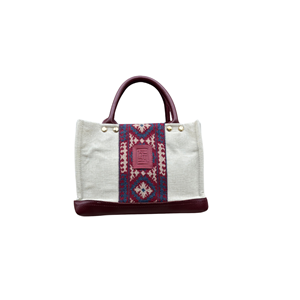 HH CREAM&BURGUNDY PATTERN ANTEP FABRİC TOTEBAG