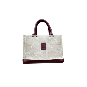 HH FABRİC CREAM PATTERN LEATHER HANDLE TOTEBAG