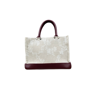 HH FABRİC CREAM PATTERN LEATHER HANDLE TOTEBAG