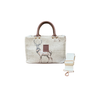 HH FABRİC DEER LEATHER HANDLE TOTEBAG