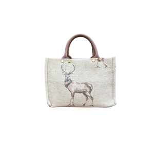 HH FABRİC DEER LEATHER HANDLE TOTEBAG