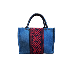 HH DARK DENİM&RED PATTERN ANTEP FABRİC TOTEBAG