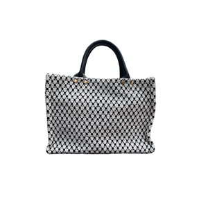 HH FABRİC POCKET BLACK&WHİTE LEATHER HANDLE TOTEBAG