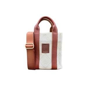 HH FABRİC SQUARE PATTERN LEATHER HANDLE LADYBAG