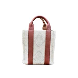HH FABRİC SQUARE PATTERN LEATHER HANDLE LADYBAG
