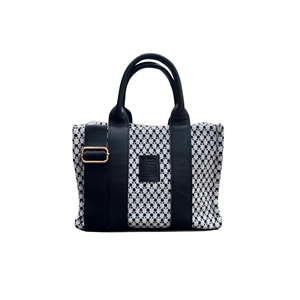 HH FABRİC BLACK&WHİTE LEATHER HANDLE TOTEBAG