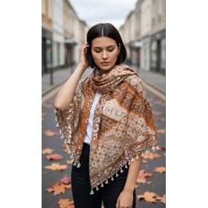 NW ETNİK DESENLİ PÜSKÜLLÜ ŞAL 15081 - NW - ŞAL - CAMEL - STD