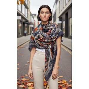 NW DESENLİ PÜSKÜLLÜ ŞAL 15239 - NW - ŞAL - LACİVERT - STD