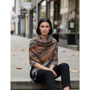 NW DESENLİ PÜSKÜLLÜ ŞAL 15239 - NW - ŞAL - ANTRASİT - STD