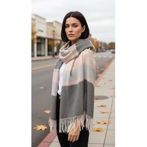 NW Kalın Dokuma İskoç Şalı - NW - ŞAL - PEMBE-SİYAH - STD