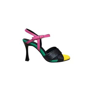 RS 5021 - RS - TOPUKLU SANDALET - SİYAH-FUSYA - 40 - 25SS-RS-T.SND.5021-SİYAH-FU-40
