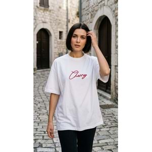 QZ T-SHİRT 02027 - QZ - T-SHİRT - BEYAZ NAKIŞLI - M - 26AW-QZ-TSHRT-02027-27394