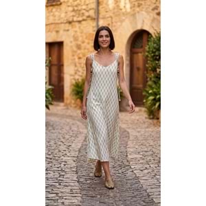 RB ELBİSE 39980 - RB - Elbise - EKRU-YEŞİL OK - STD - 26SS-RB-ELB-39980-26529