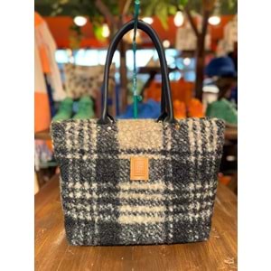 Black Beige Tartan Gusset Largebag