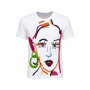 HBS T-Shirt 096 - Heaven By Sisters - T-Shirt - Beyaz-Turuncu Mavi - M - 34SS095-ELB-2023-Beyaz-Turun-M