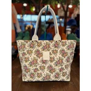 Wintage White Flowers Large Foldbag