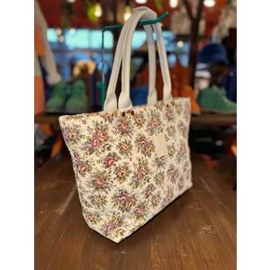 Wintage White Flowers Large Foldbag