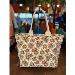 Wintage White Flowers Large Foldbag