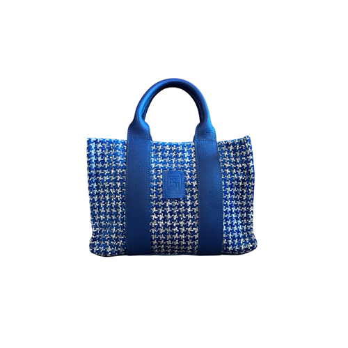 HH BLUE PÖTİKARE FABRİC LEATHER HANDLE TOTEBAG